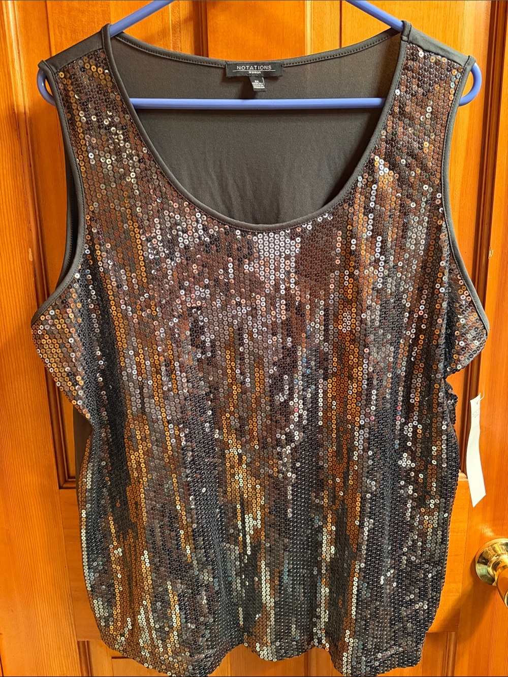 Notations Metallic Sequin Tank in Gunmetal and Bronze